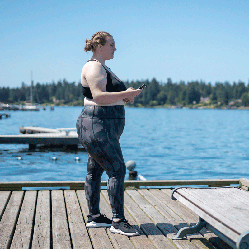 High Waisted Plus Size Gym Tights Black with Natural Camo Accents