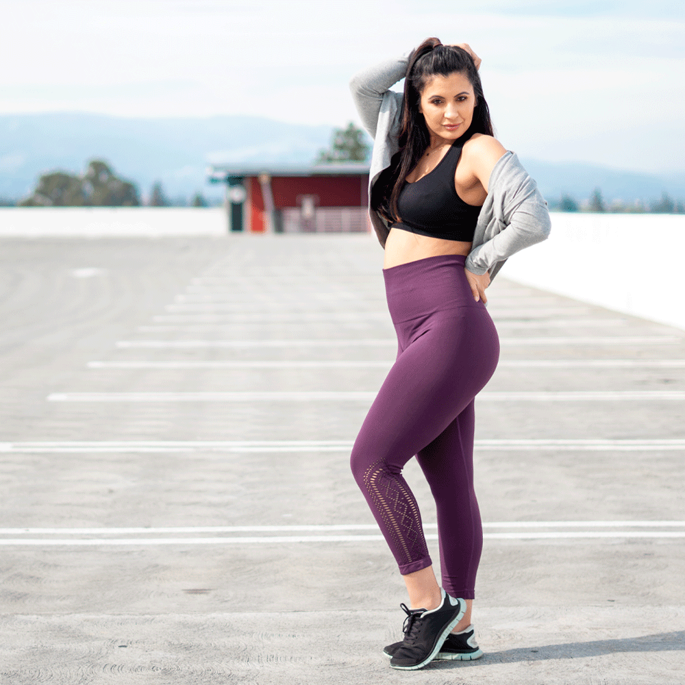High Waist Compression Seamless Plum Lace Detail Leggings TEMA Athletics