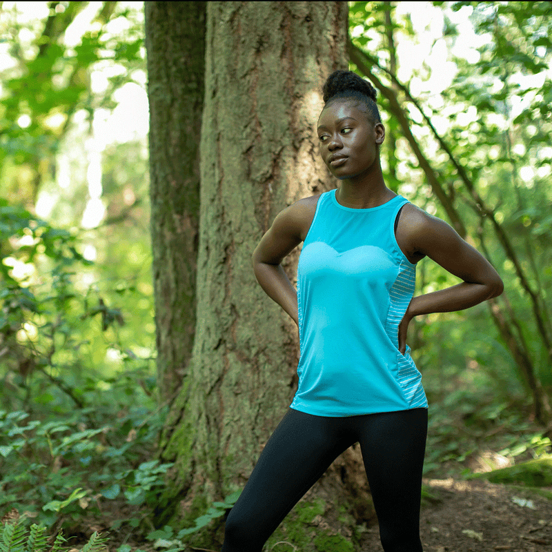 TEMA Athletics Turquoise Stripes Biker Unleashed Tank