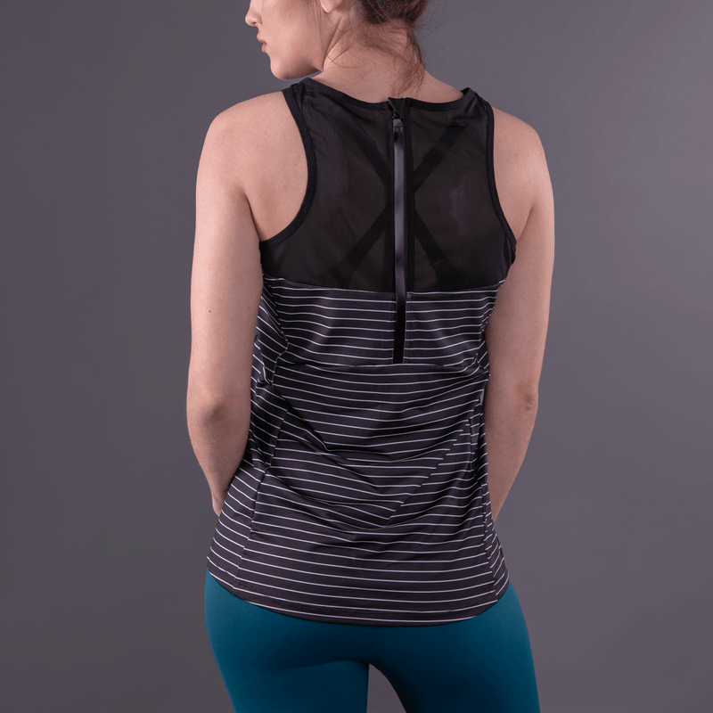 TEMA Athletics Black and White Stripes Biker Unleashed Tank