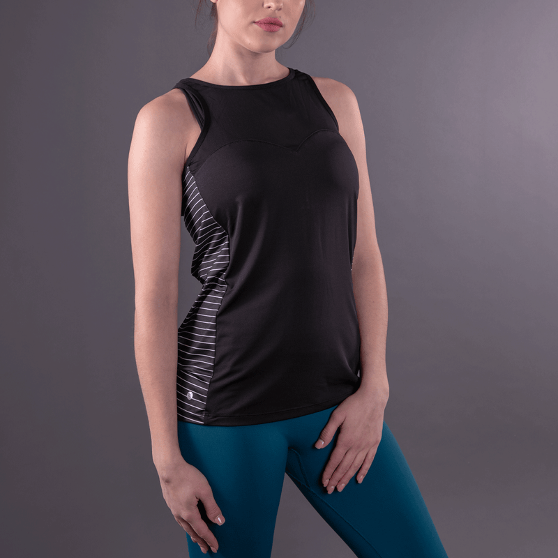 TEMA Athletics Black and White Stripes Biker Unleashed Tank