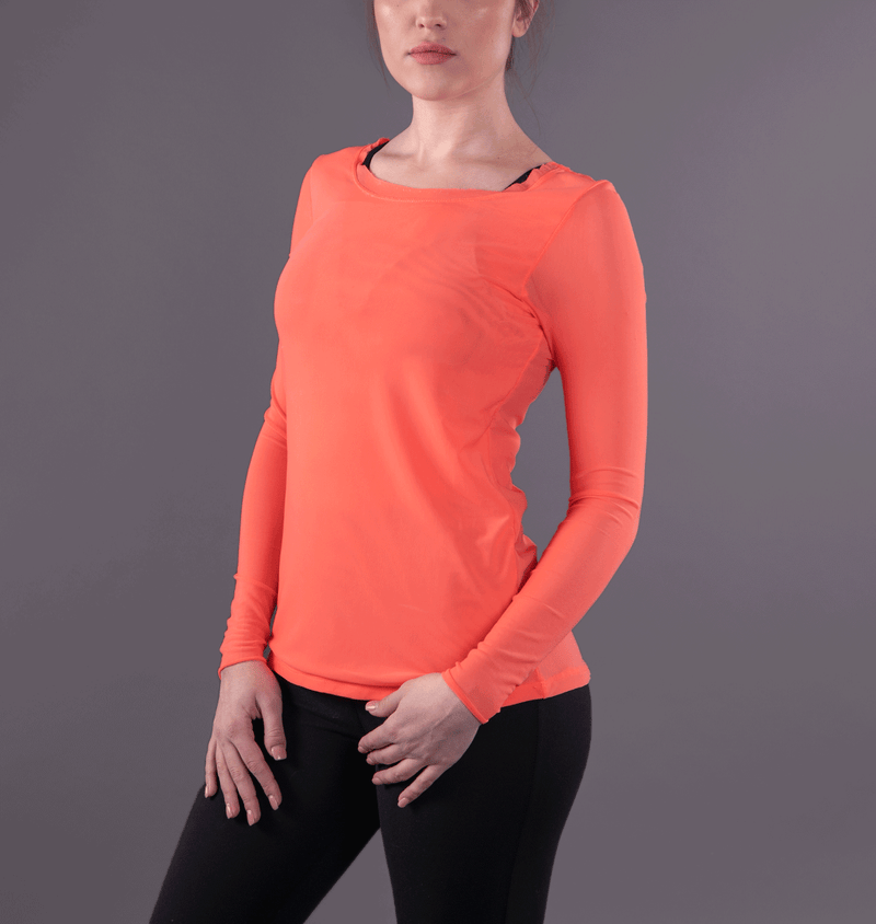 TEMA Athletics Neon Coral Long Sleeve Mesh Tee