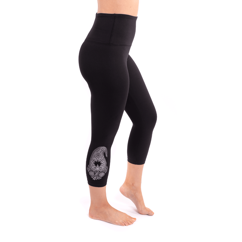 TEMA Athletics New High Waist Tummy Tuck Paisley Foil Black Yoga Leggings
