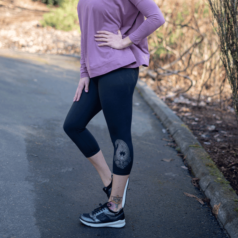 TEMA Athletics New High Waist Tummy Tuck Paisley Foil Black Yoga Leggings