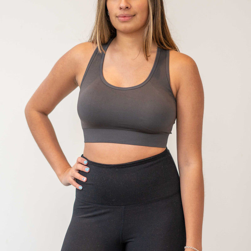 SECOND SKIN- RICH CHARCOAL Y-STRAP BACK SPORTS BRA – JET LAGGED