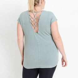 Final Sale Plus Blue Fog High Low Strappy Detail Tee