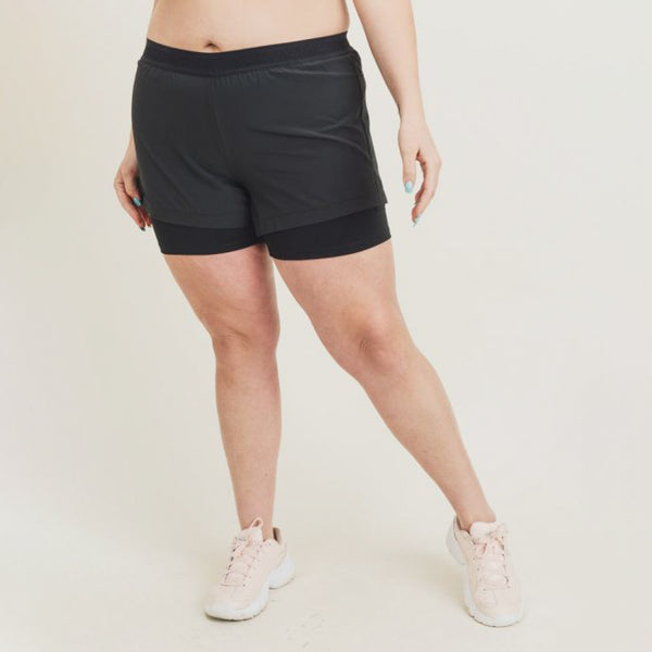 Plus Size Black Lined Active Shorts