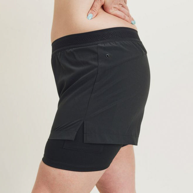 Plus Size Black Lined Active Shorts