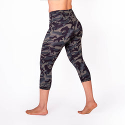 High Waist Green Camo Print Compression Capri Leggings TEMA