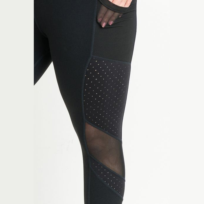 Plus Black Dot Mesh Side Pocket Leggings