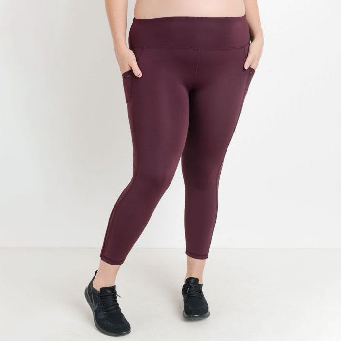 TEMA Athletics Plus Size Cabernet High Waist Mesh Detail Pocket Leggings