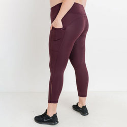 TEMA Athletics Plus Size Cabernet High Waist Mesh Detail Pocket Leggings