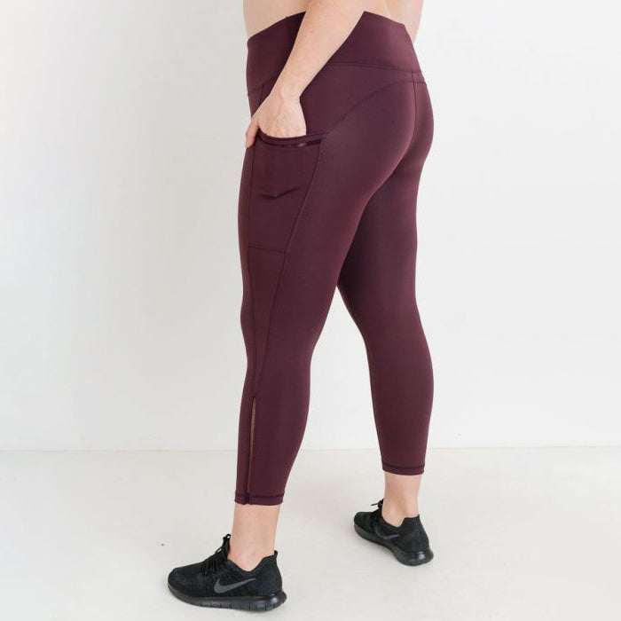 TEMA Athletics Plus Size Cabernet High Waist Mesh Detail Pocket Leggings