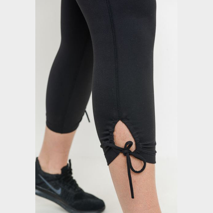 Plus Size Black High Waist Tie Accent Leggings