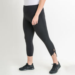 Plus Size Black High Waist Tie Accent Leggings