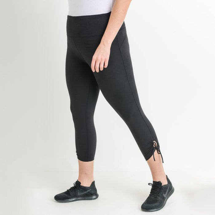 Plus Size Black High Waist Tie Accent Leggings