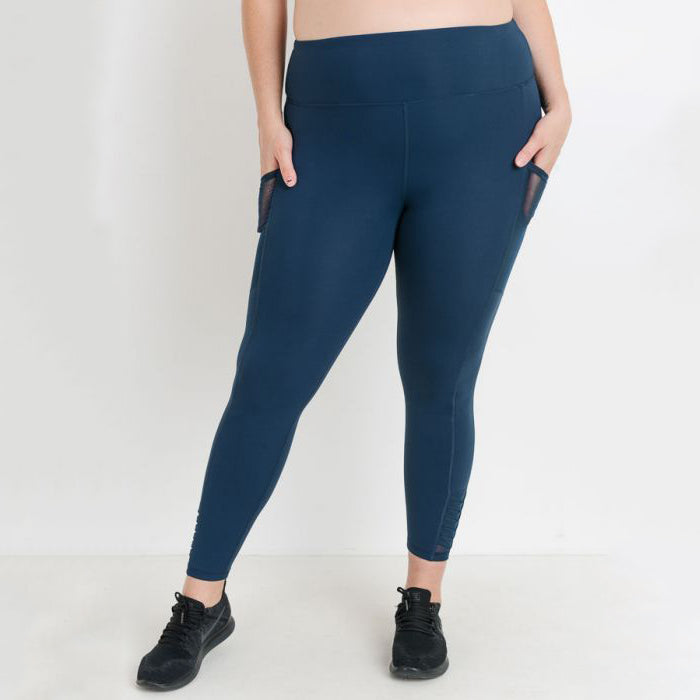 Plus Teal Origami Mesh Side Pocket Leggings