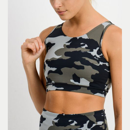 TEMA Athletics Plus Camo Criss-Cross Strap High Grade Performance Sports Bra