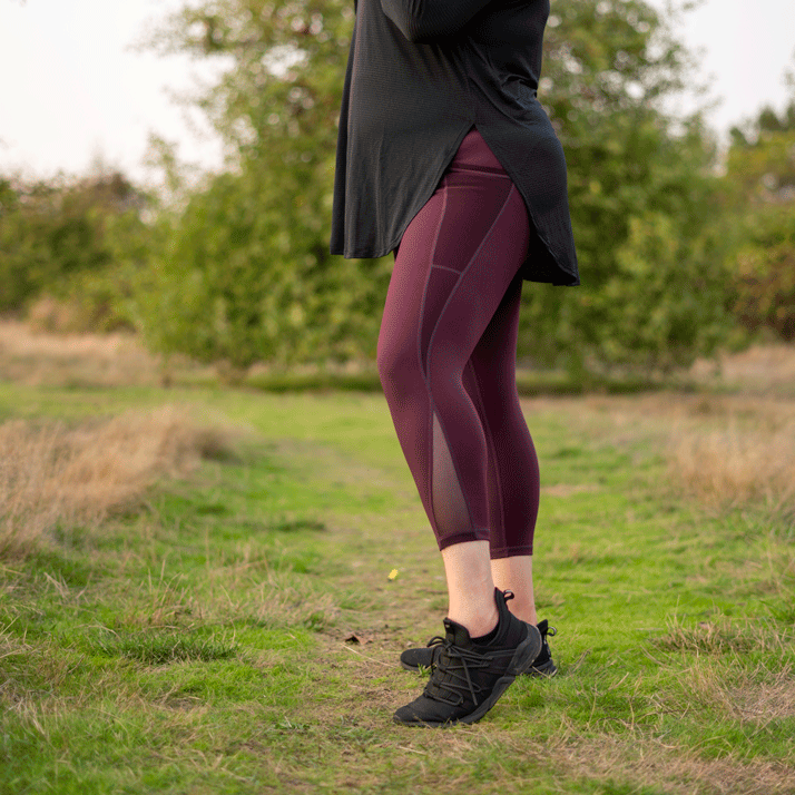 Plus Size Burgundy High Waist Splice Mesh Pocket Leggings